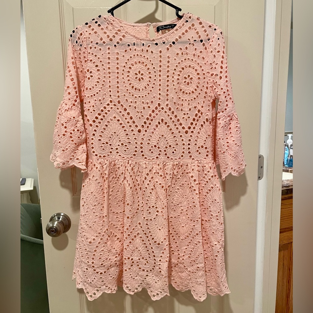 Simple Pale Pink Eyelet Kids Dress